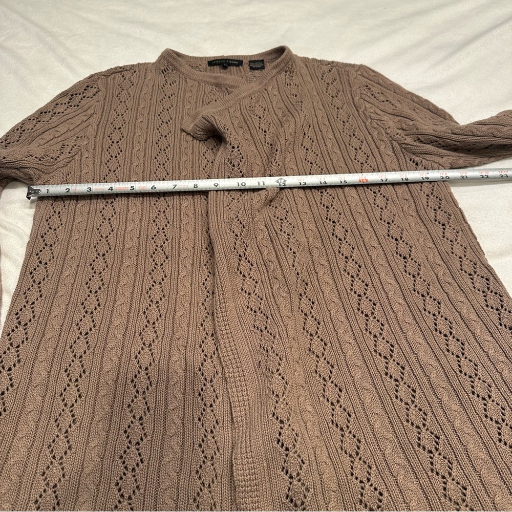 JEANNE PIERRE Light Brown Open-Front‎ Cardigan M 100% Cotton - Picture 8 of 9